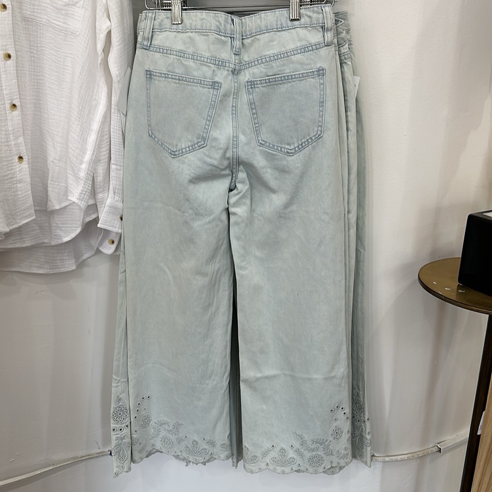 Driftwood Charlee Eyelet Wide Leg Jeans Cropped High Rise NWT Free People - Picture 8 of 8